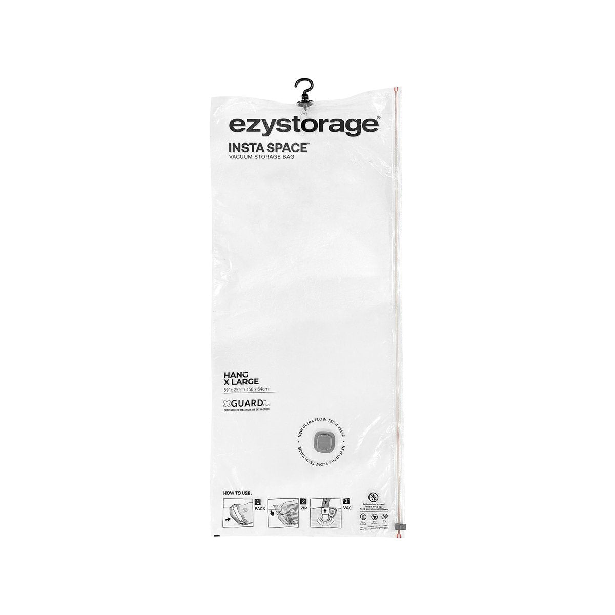 Ezy Storage Large Insta Space Hang Flat Vacuum Bag 1 Pack 640mm x 1500mm - Reusable - Rapid Compression - SuperSaverAU - view 2
