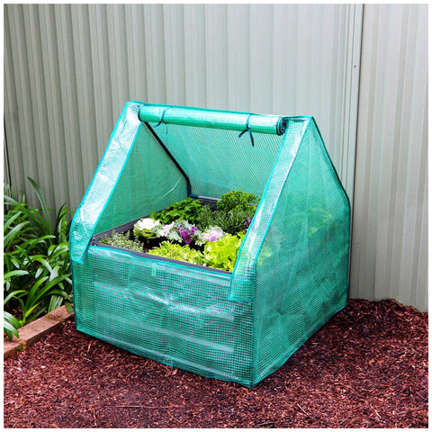 Greenlife Raised Garden Bed Charcoal With Drop Over Greenhouse 85 x 85 x 45cm - SuperSaverAU - view 1