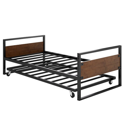 Zinus Ironline Single trundle bed frame set - black steel, daybed with hidden trundle - AU-IRDBS-39
