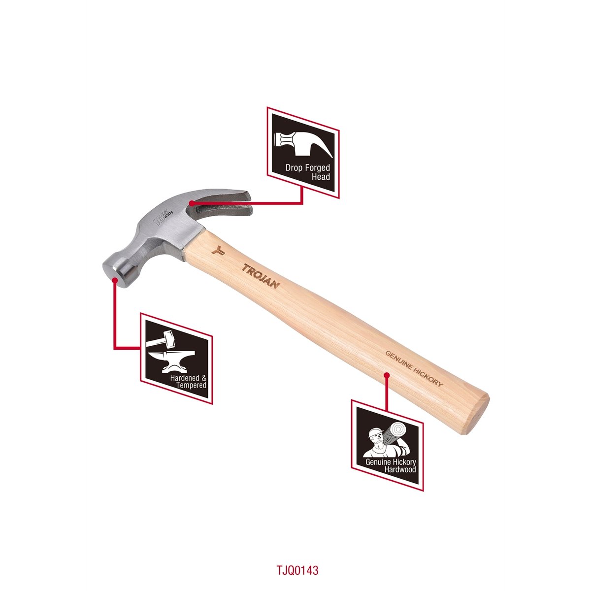 Trojan 16oz (450g) Timber Handle Claw Hammer