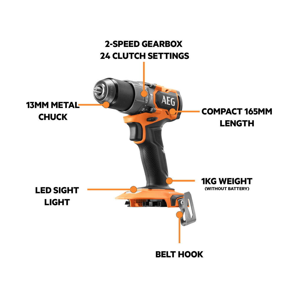 AEG 18V Brushless Sub-Compact Hammer Drill Skin Only A18SPDBL0