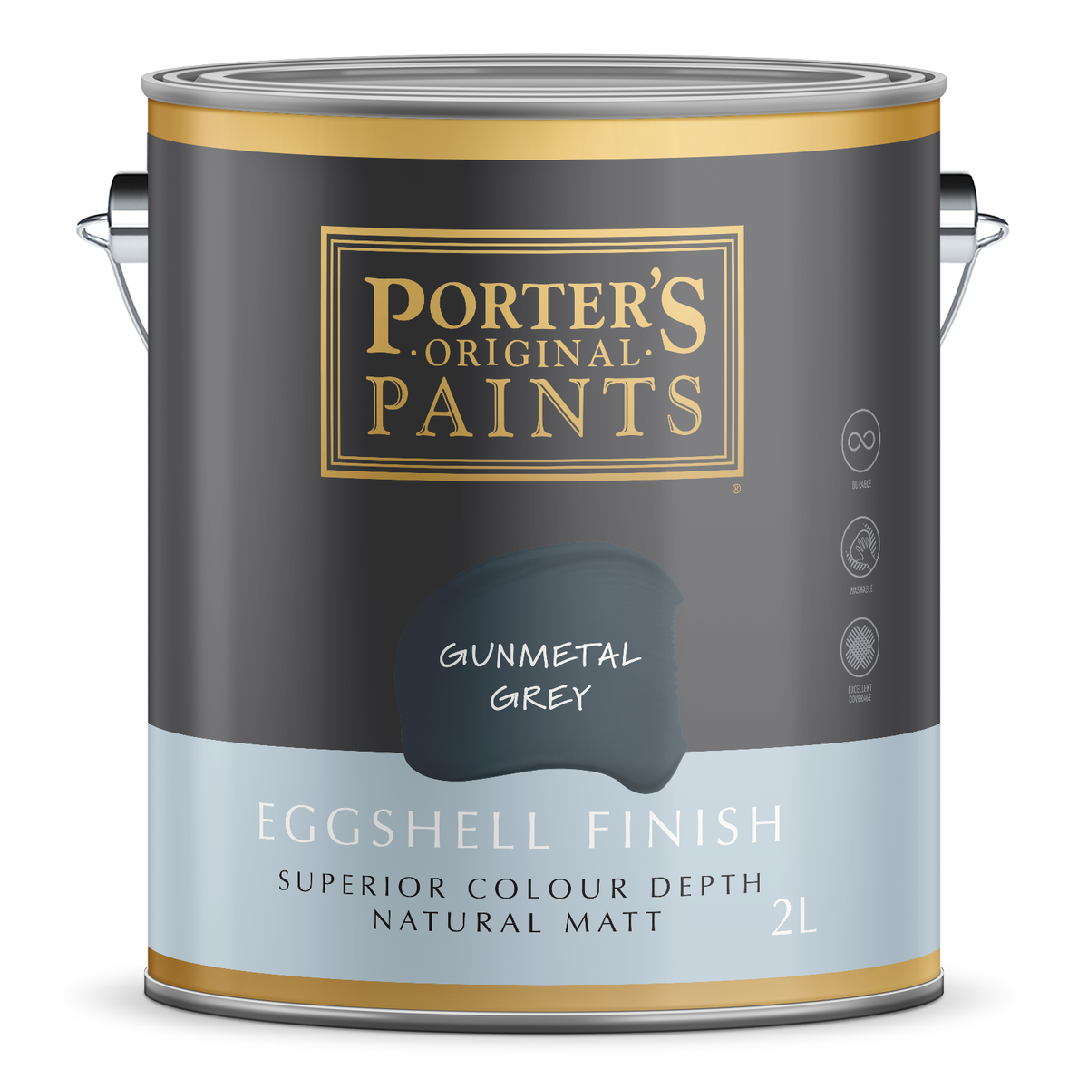 Porter's 2L Gunmetal Grey Eggshell Washable Interior & Exterior Paint