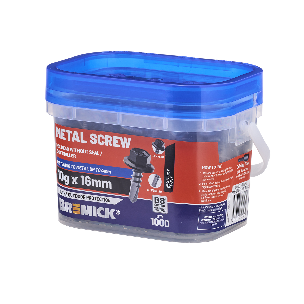 Bremick Metal Hex Screw 10g x 16mm - 1000 Pack - Carbon Steel - Corrosion Resistant - SuperSaverAU - view 1