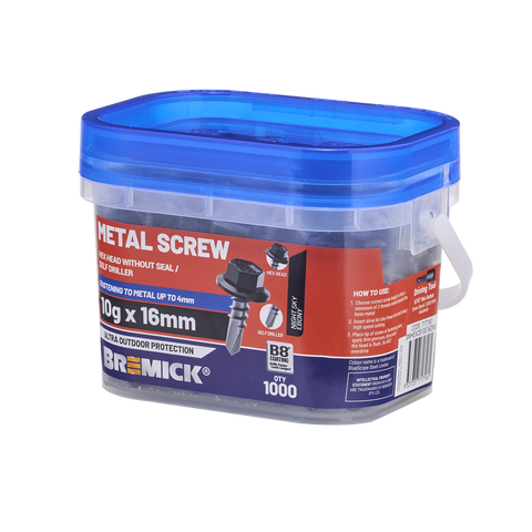 Bremick Metal Hex Screw 10g x 16mm - 1000 Pack - Carbon Steel - Corrosion Resistant - SuperSaverAU - view 1