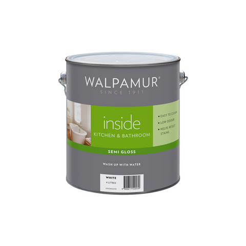 Walpamur Inside 4L White Semi Gloss Interior Paint - Water-Based, Low Odour, Tintable