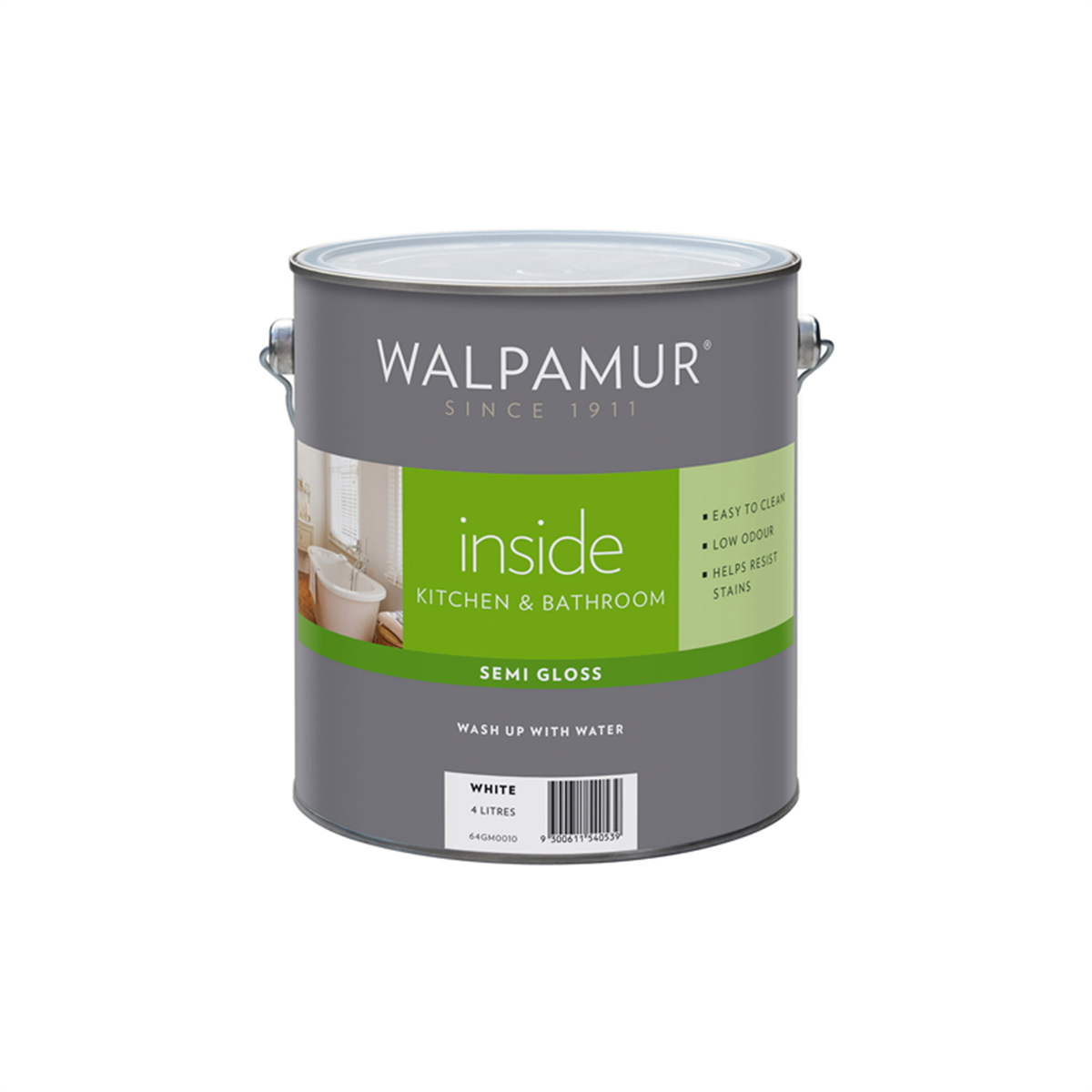 Walpamur Inside 4L White Semi Gloss Interior Paint - Water-Based, Low Odour, Tintable