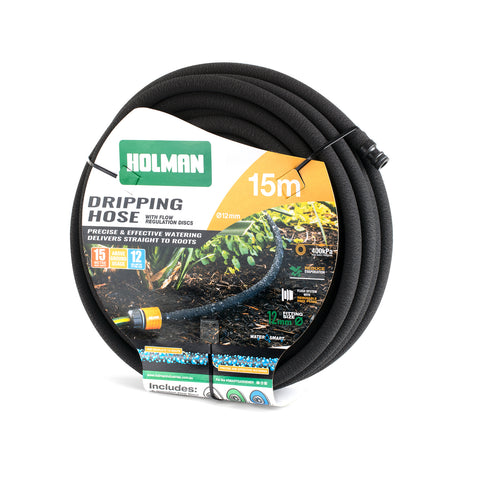 Holman 15m Black Weeper Hose 13mm UV and Kink Resistant