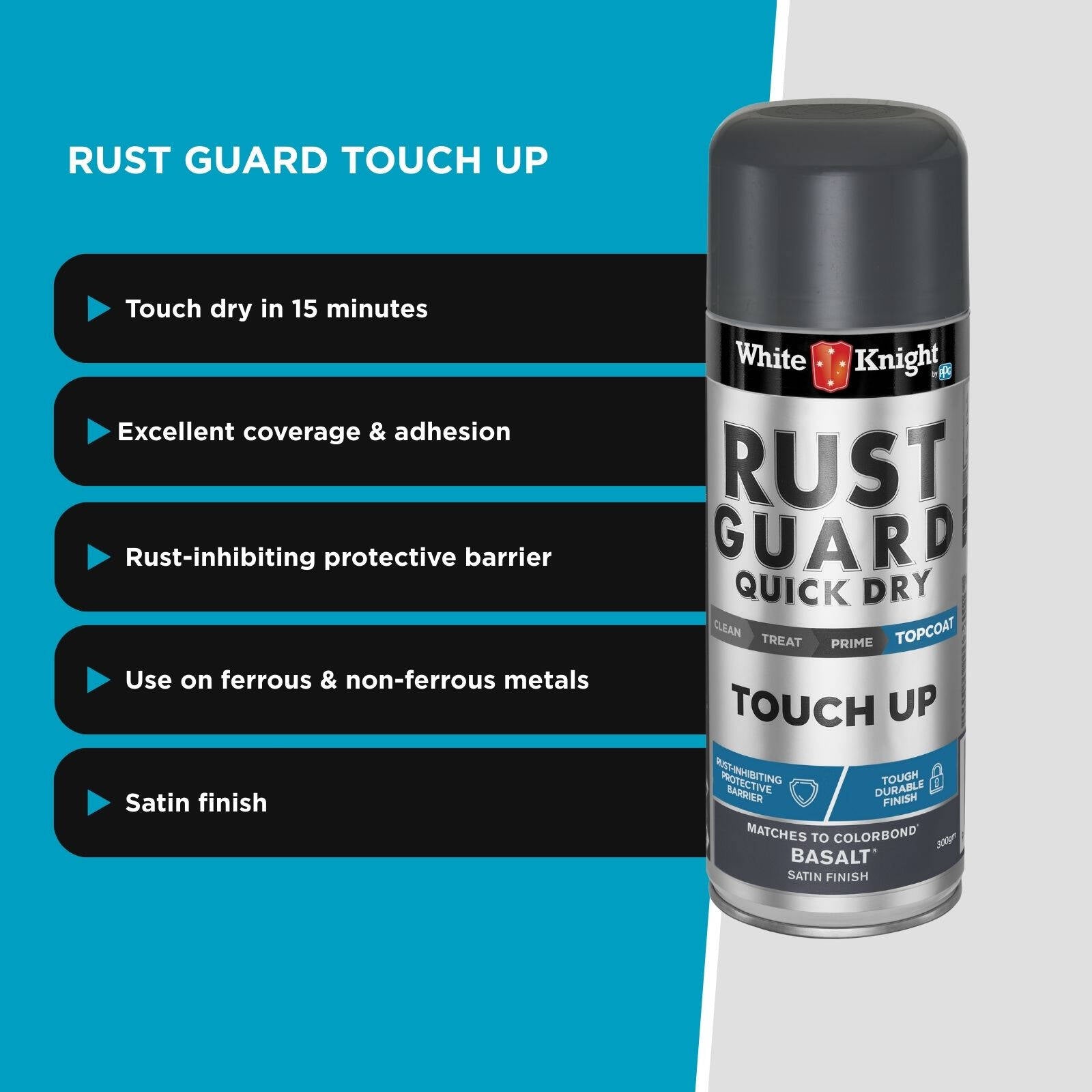 White Knight Rust Guard Touch Up Spray Paint Basalt Satin 300g - For COLORBOND & Metal