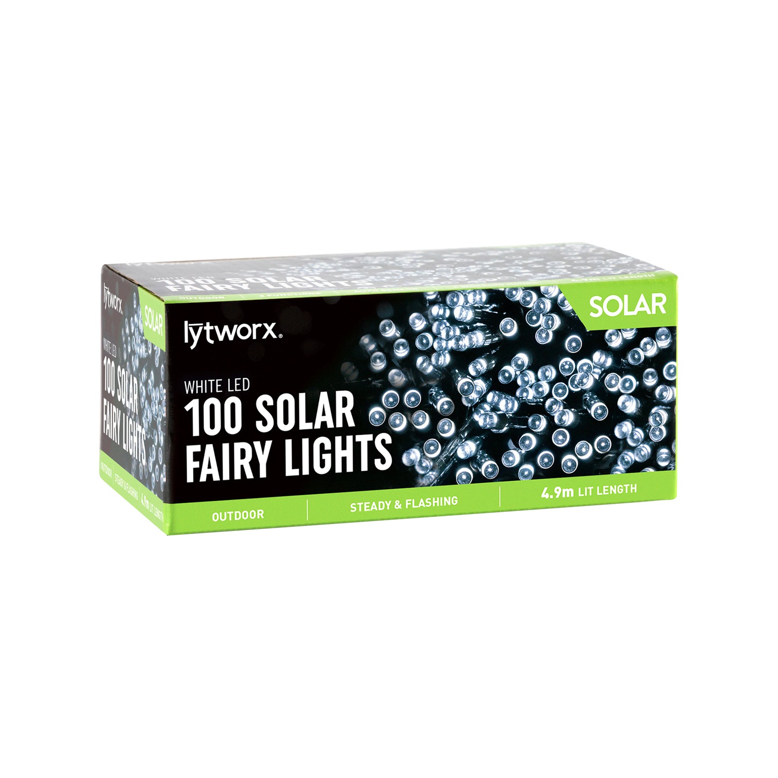 Lytworx 24900 100 White LED 2 Function Solar Fairy Lights - 4.9m - Weather Resistant - Outdoor