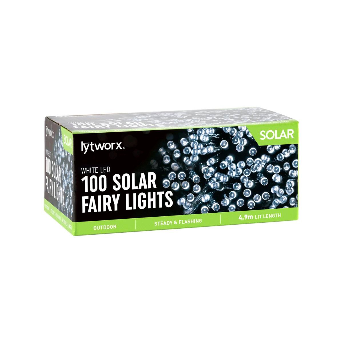 Lytworx 100 White LED Solar Fairy Lights 4.9m Weather Resistant - SuperSaverAU - view 1