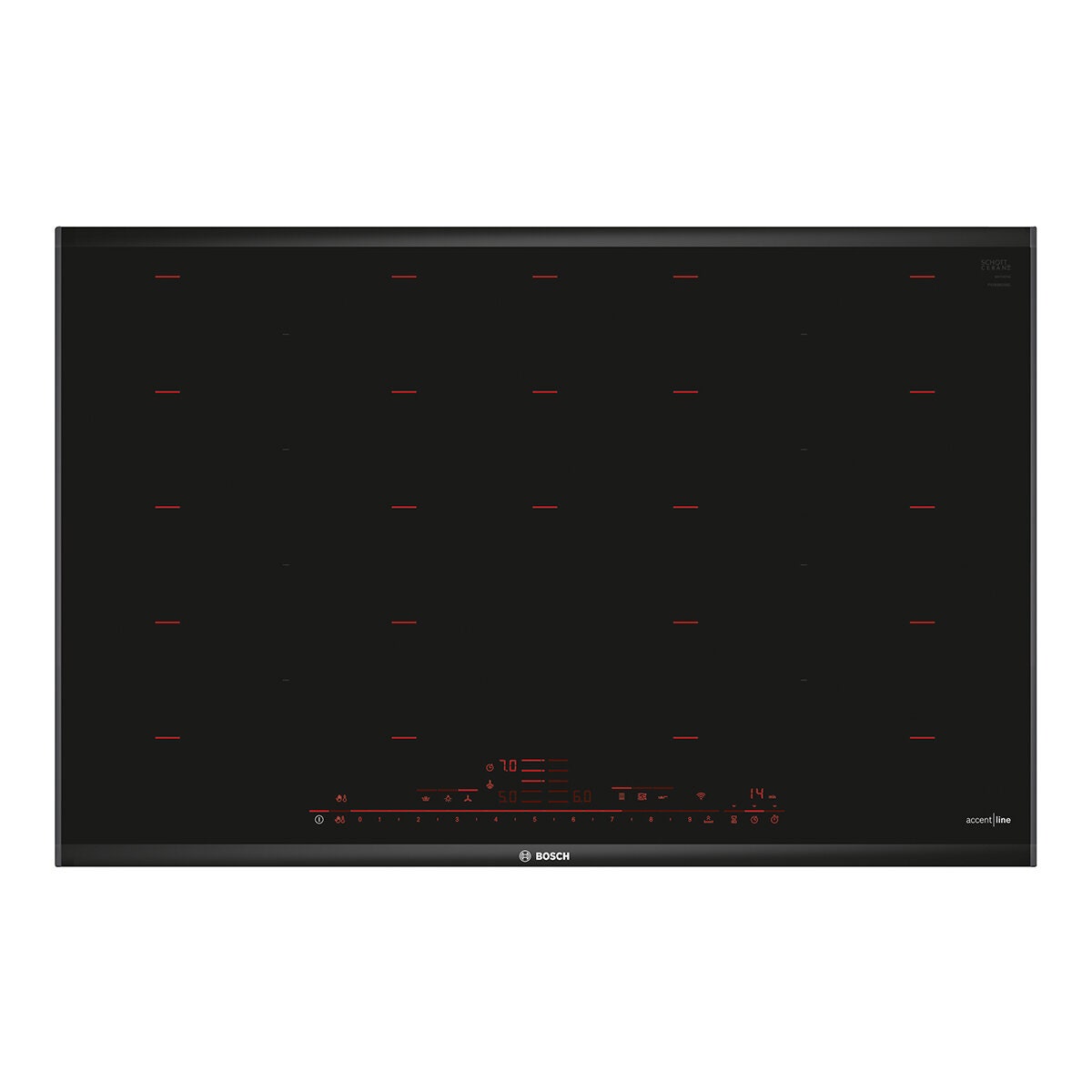 Bosch 80cm Series 8 Accentline Flex induction cooktop - PerfectCook, MoveMode, Wi-Fi control - PXY898DX6E