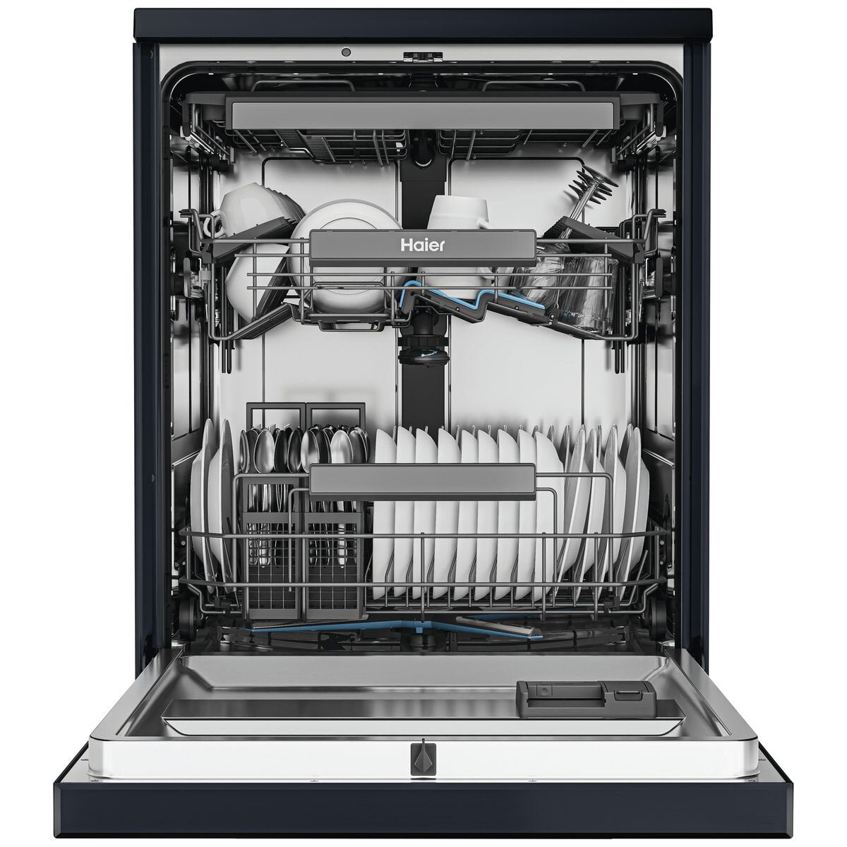 Haier 60cm Black Freestanding Dishwasher - DualPower Spray Arm - Steam and Hygiene Programs - HDW15F4B1