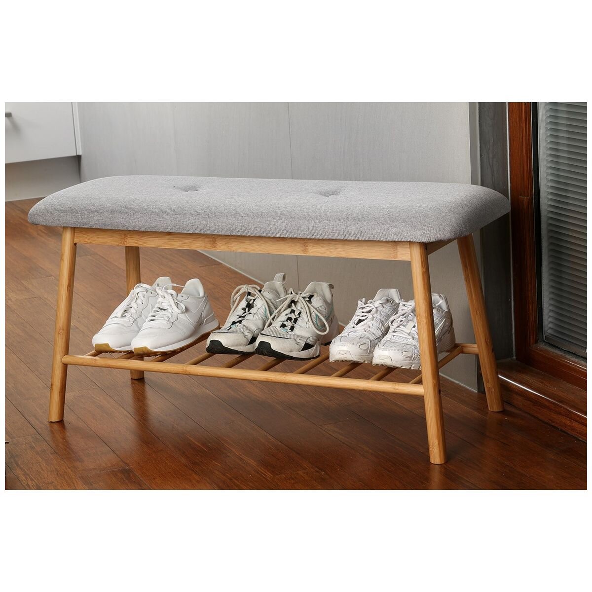 L.T. Williams Bamboo shoe bench - 100kg load capacity, padded seat, ventilated shelf - 9901