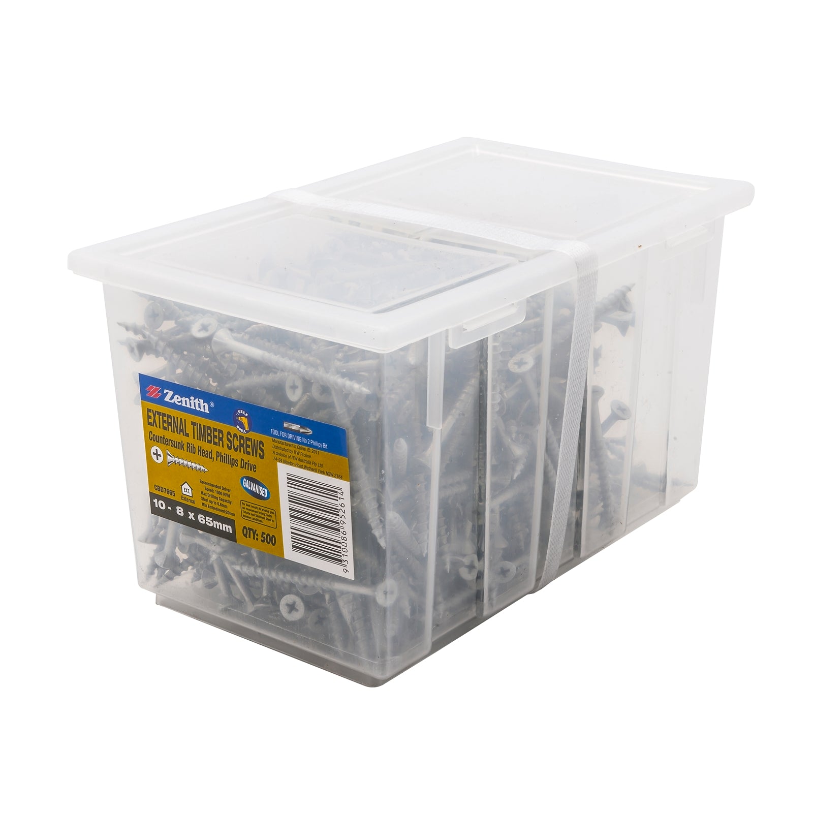 Zenith 10-8 x 65mm Galvanised Countersunk Rib Head Timber Screws - 500 Pack