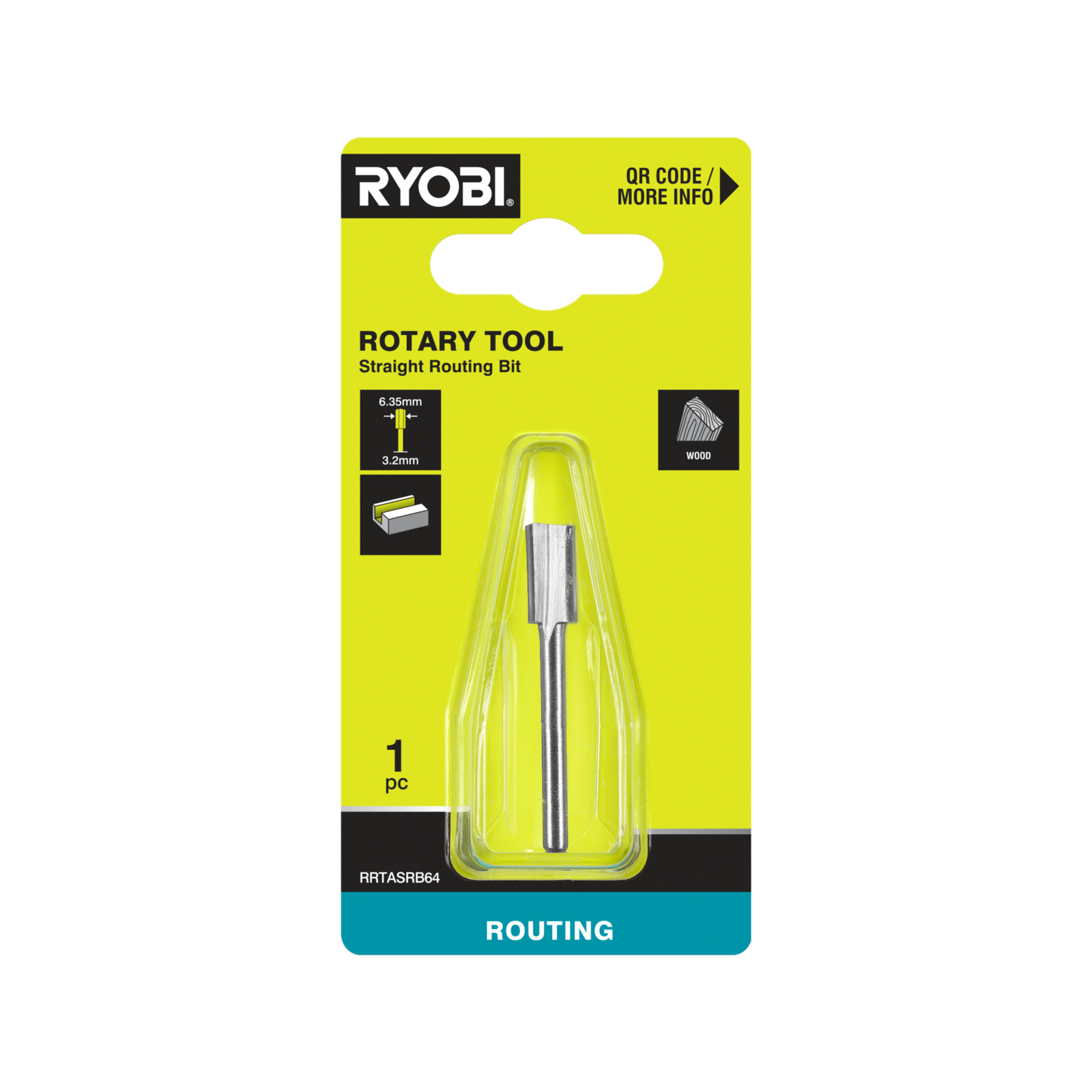 Ryobi 6.4mm Straight Router Bit RRTASRB64 with 3.2mm Shank for Rotary Tools