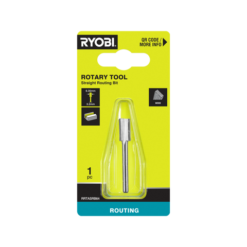 Ryobi 6.4mm Straight Router Bit RRTASRB64 with 3.2mm Shank for Rotary Tools
