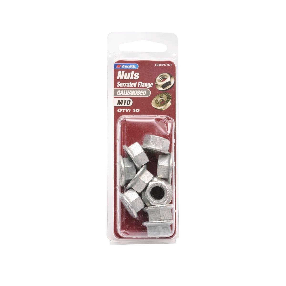Zenith M10 Galvanised Steel Serrated Flange Nut - 10 Pack