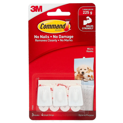 Command White Adhesive Micro Hooks, 225g, 3 Pack
