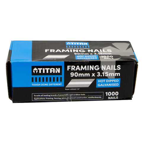 Titan 90 x 3.15mm Hot Dipped Galvanised Collated Framing Nails - 1000 Box