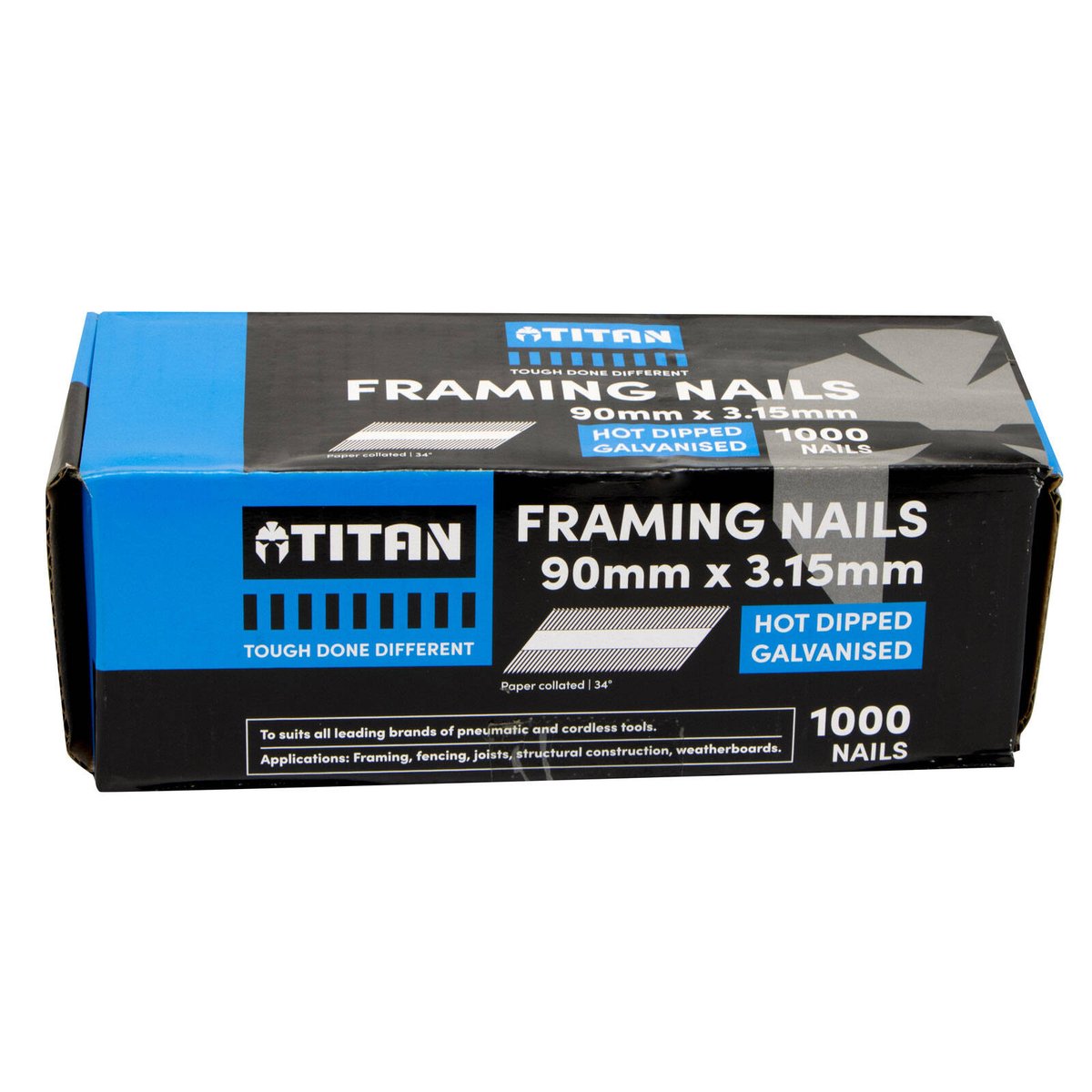Titan 90 x 3.15mm Hot Dipped Galvanised Collated Framing Nails - 1000 Box