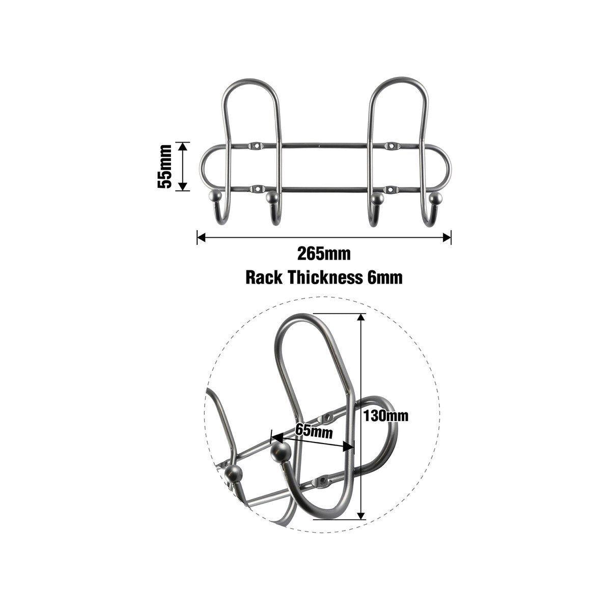 Adoored 4 Hook Satin Chrome Wire Deco Hook Rack - 250mm Steel - Durable - SuperSaverAU - view 4