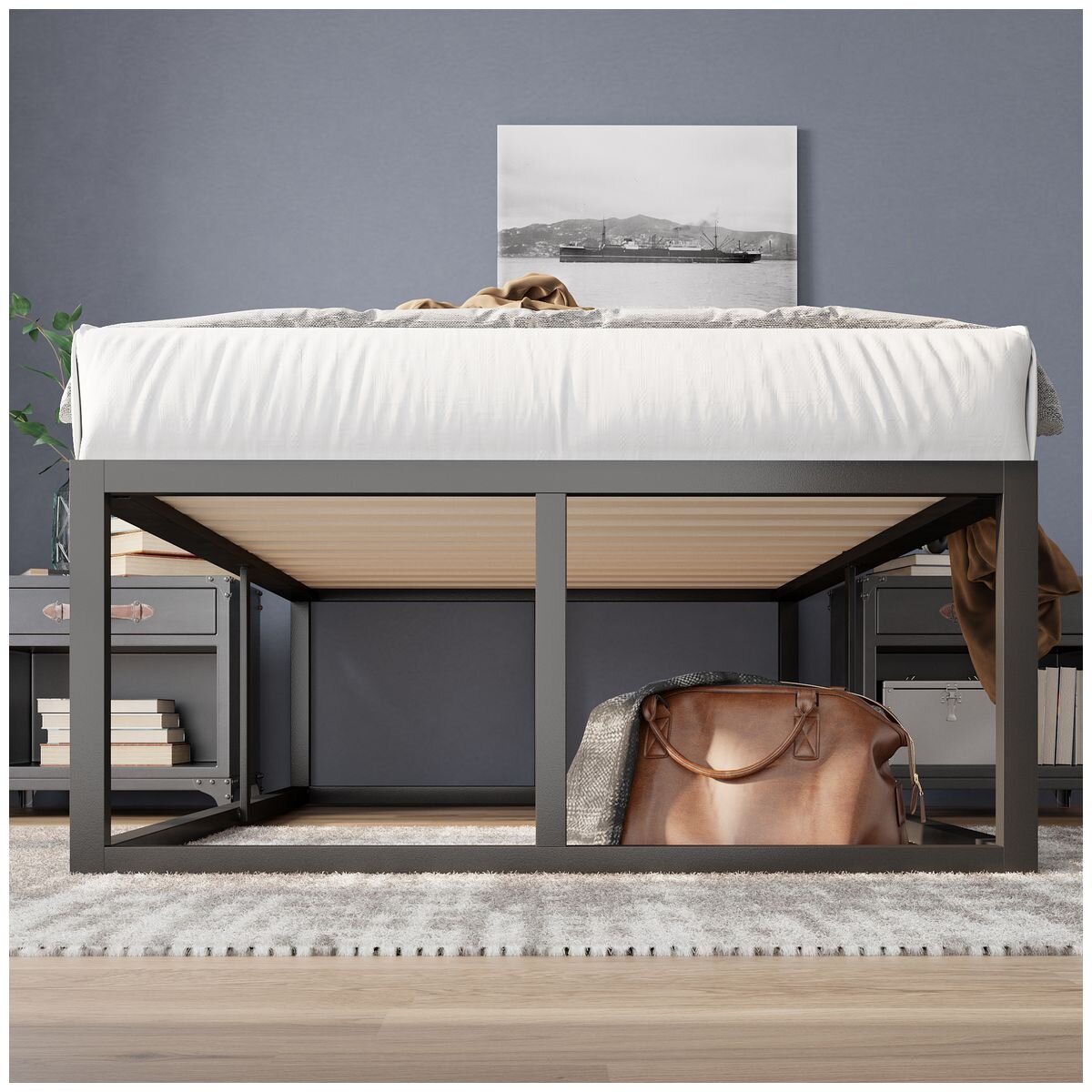 Zinus Joseph King Single Metal Bed Frame - 45cm Height, Wooden Slats, Black Steel - AU-FBMFB1ZC-18B