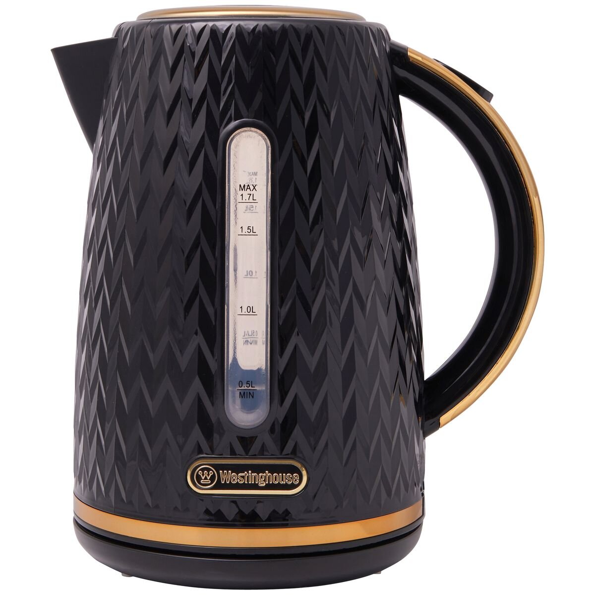 Westinghouse Kettle and Toaster Pack - 1.7L Kettle - 4 Slice Toaster - Black with Gold Trim - WHKTPK13KG