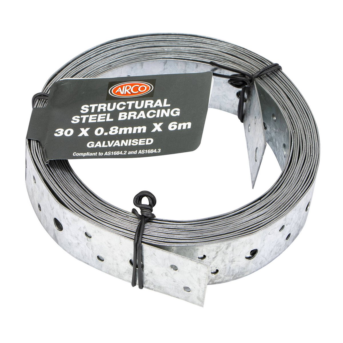 Airco 30 x 0.8mm x 6m Structural Galvanised Strapping with Pre-Punched Holes
