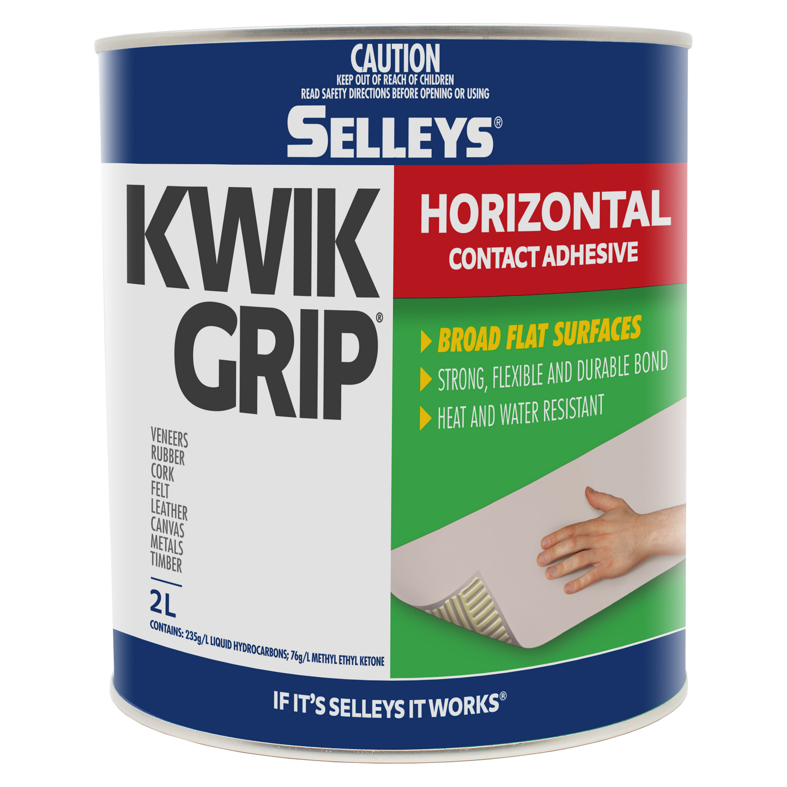 Selleys 2L Kwik Grip Horizontal Contact Adhesive - Solvent-Based, Instant Bond
