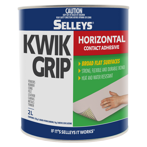 Selleys 2L Kwik Grip Horizontal Contact Adhesive - Solvent-Based, Instant Bond