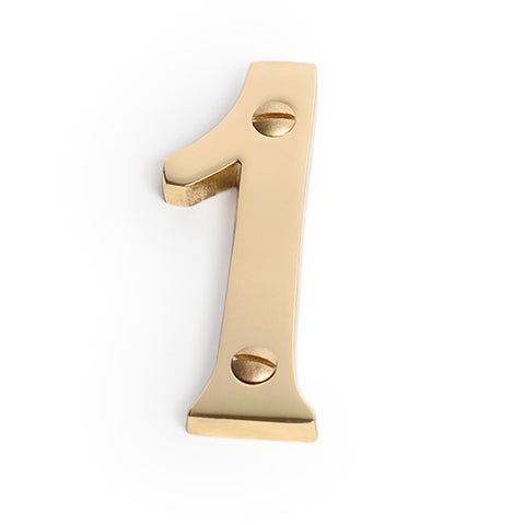 Sandleford 75mm Solid Brass House Number 1 - Weather Resistant, Fixings Included
