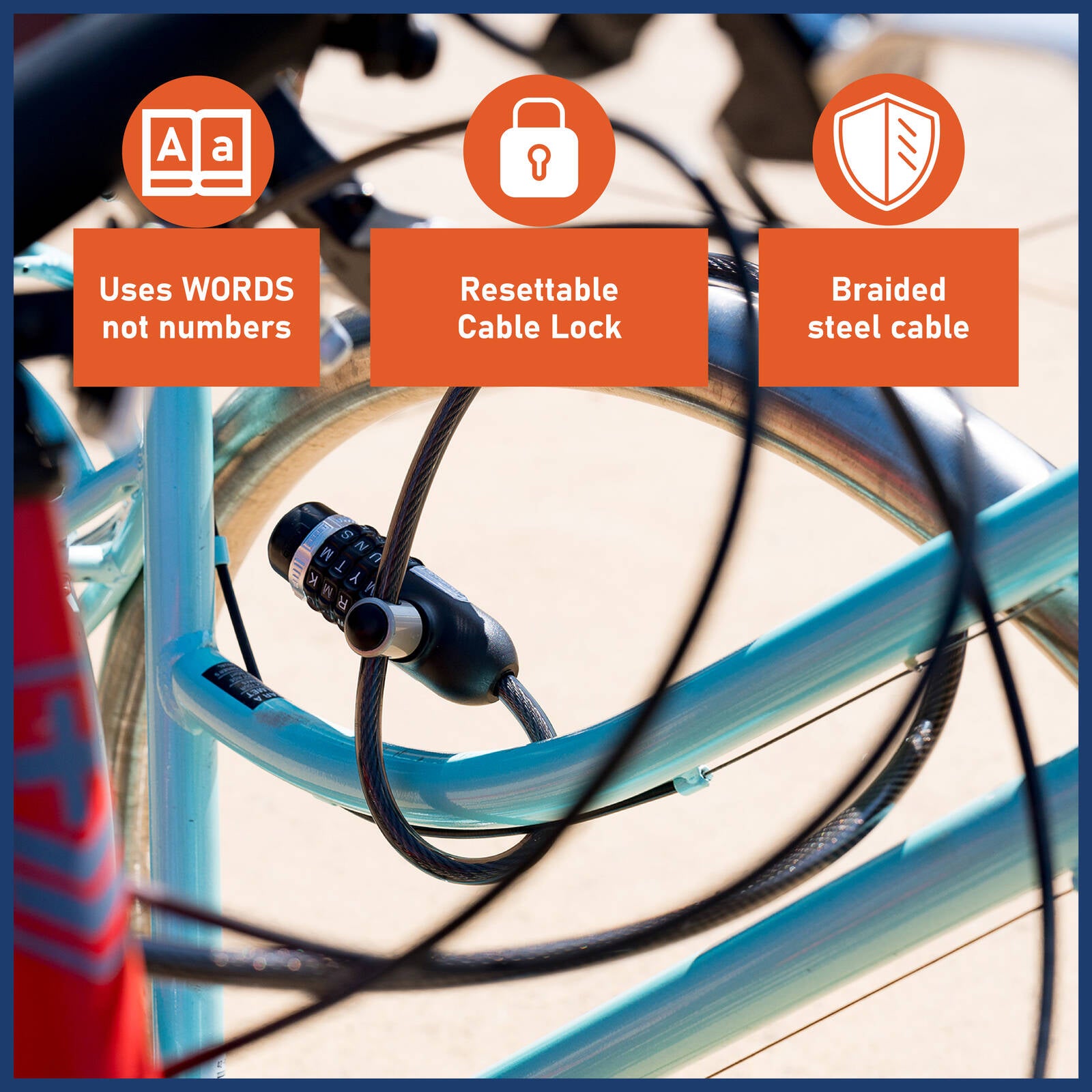 Wordcode 10mm x 2.1m Steel Xtenda Resettable Bike Lock with Word Code