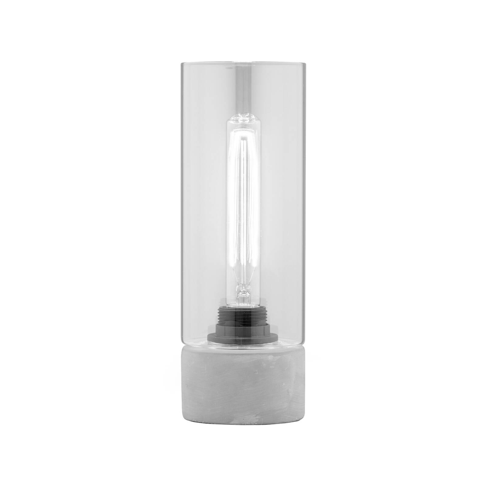 Verve Design Abel Table Lamp ATL738, Concrete Base with Glass Cylinder Shade, Inline Switch