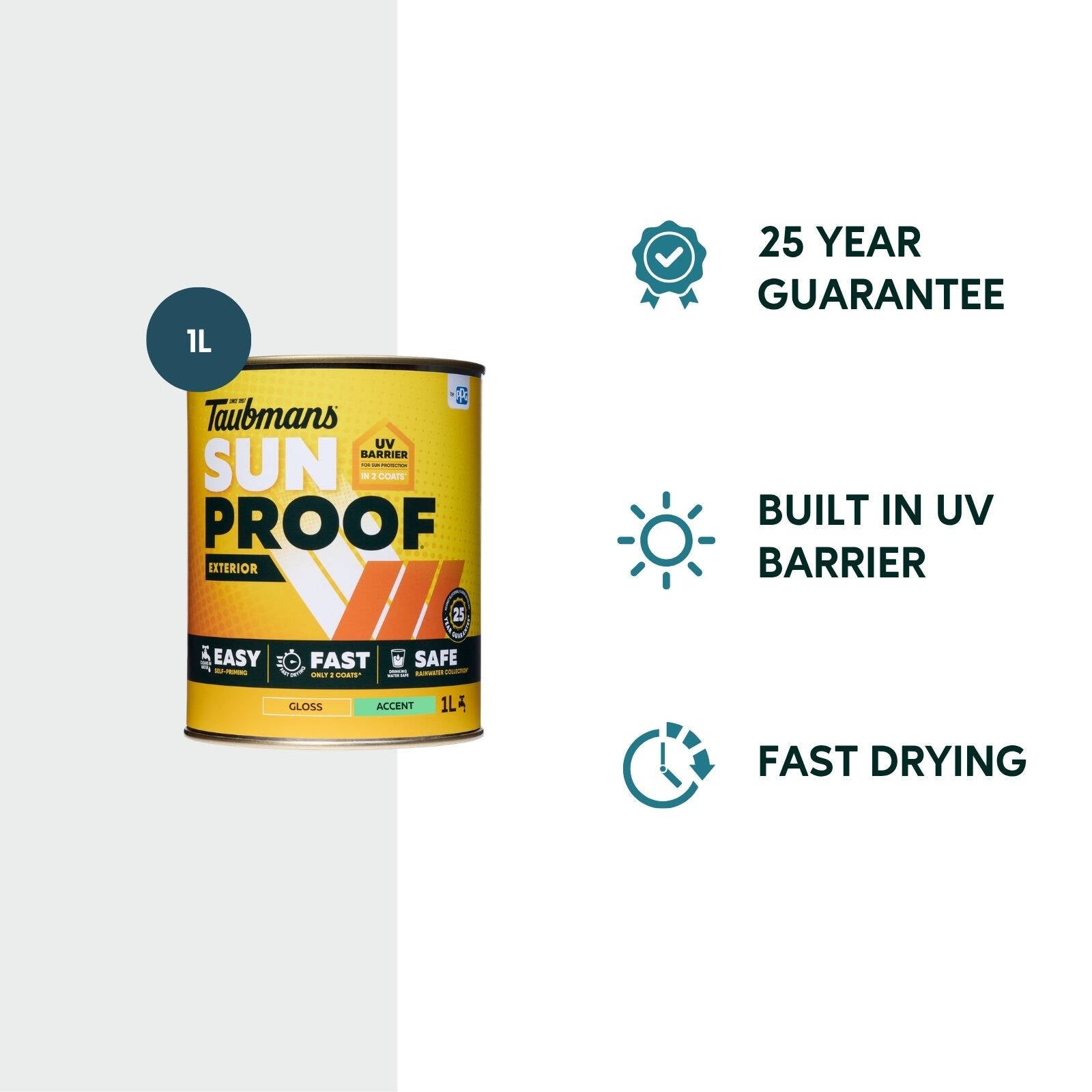 Taubmans Sunproof Accent Gloss Water Based Acrylic Exterior Paint 1L