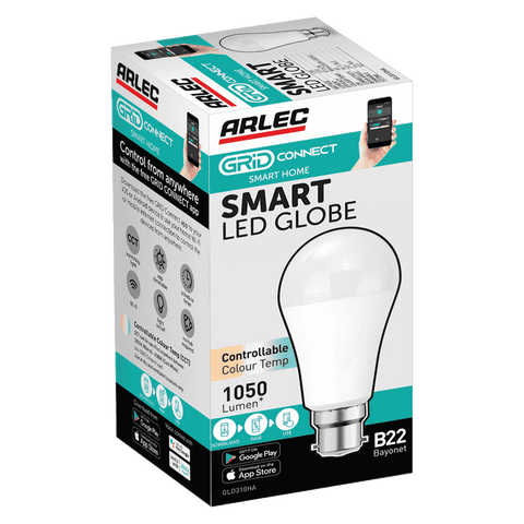 Arlec B22 LED 12W CCT Colour Smart Globe 1050lm 1 Pack