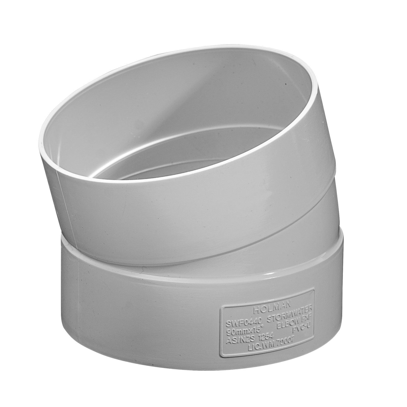 Holman 90mm 15° Female-Female PVC Stormwater Plain Elbow, White Pipe Bend