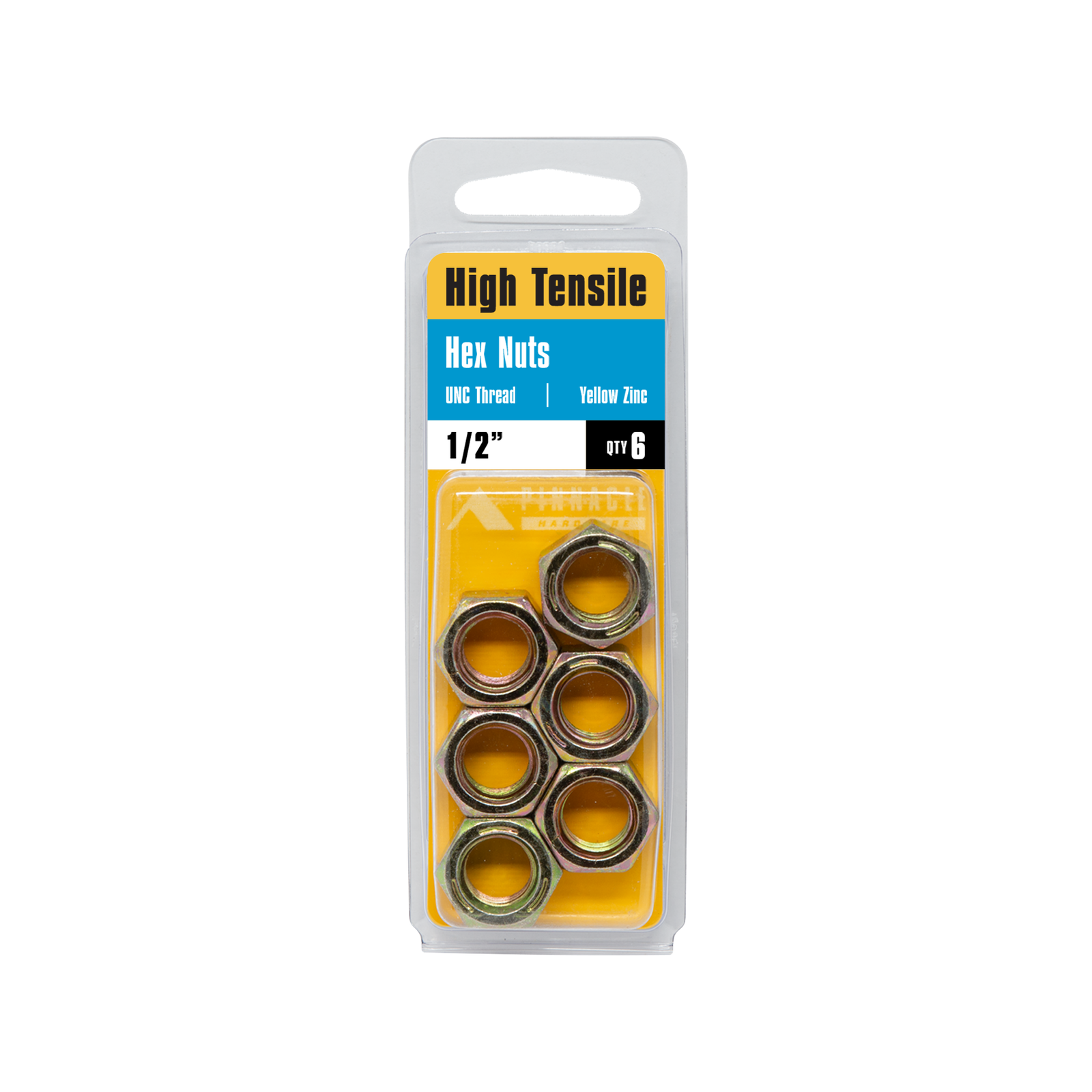 Pinnacle 1/2" Yellow Zinc Hi Tensile Nut - 6 Pack