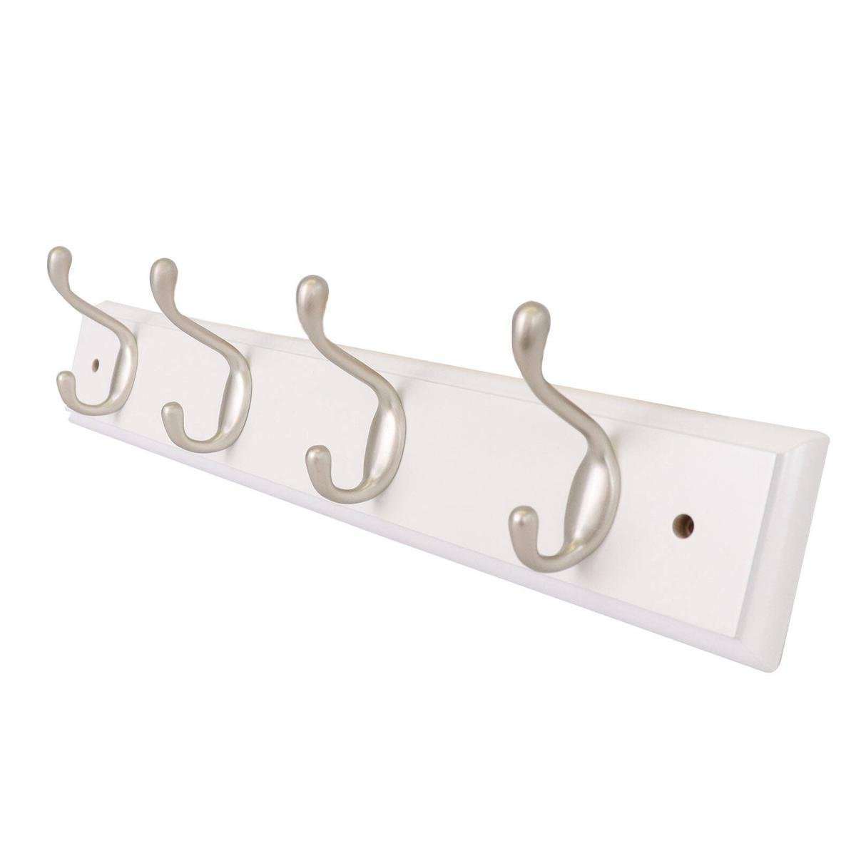 Syneco White Board Coat Rack - 4 Hooks - 450mm x 100mm x 75mm - White/Silver - SuperSaverAU - view 1