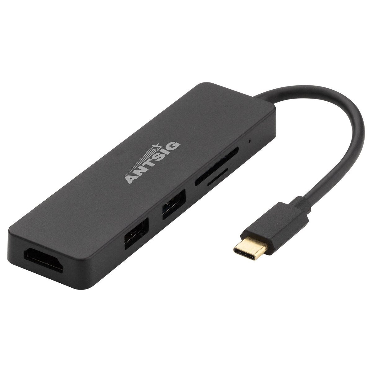 Antsig 5-In-1 USB-C Multiport Adapter AP583B - Black, HDMI, USB & SD/Micro-SD