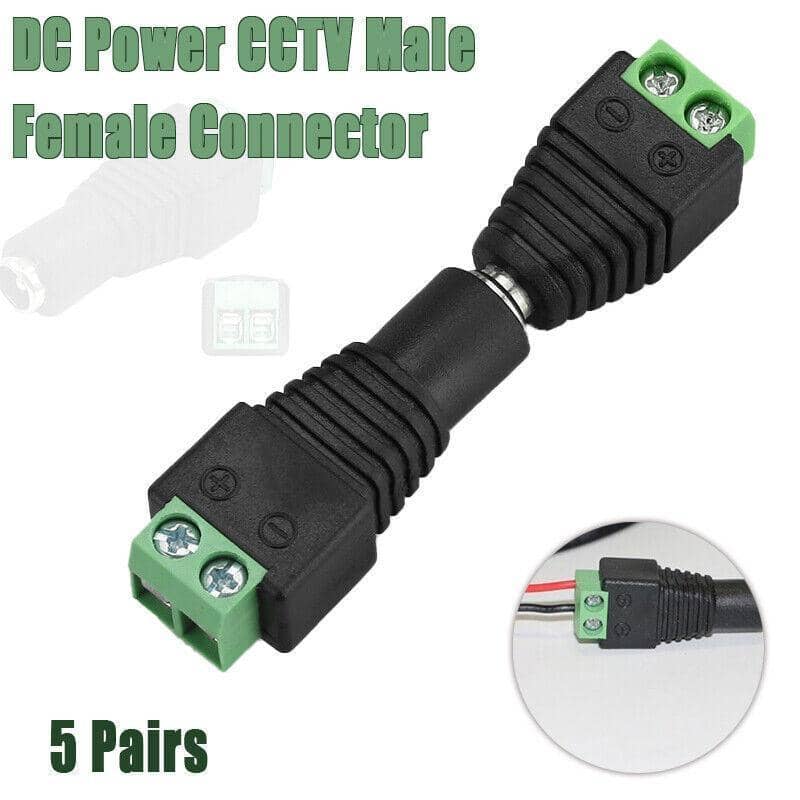 12V DC Power CCTV Male and Female Connector Adapters - Pack of 5 Pairs
