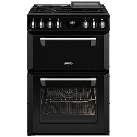 Belling 60cm Mini Richmond Dual Fuel Freestanding Oven - Double Oven, Wok Burner, Black - BMR60DODFB
