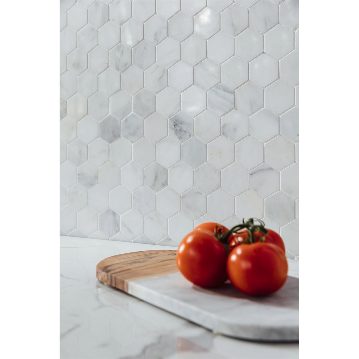 Decor8 Florentine White Marble Hexagonal Mosaic Tile 300 x 300 x 10mm, Semi-Gloss