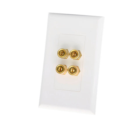 Studio Acoustic 4 x 4mm Banana Socket Binding Post Wall Plate - Heavy Duty Metal, White