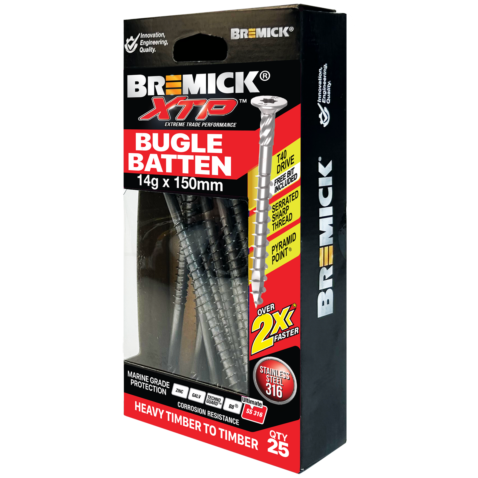 Bremick XTP 14g x 150mm Stainless Steel 316 T40 Bugle Batten Screws 25 Pack