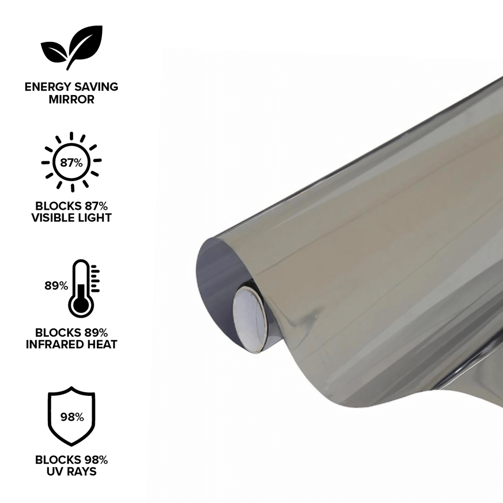 Pillar 0.9 x 2m Mirror Tinted Adhesive Window Film, PET, Daytime Privacy