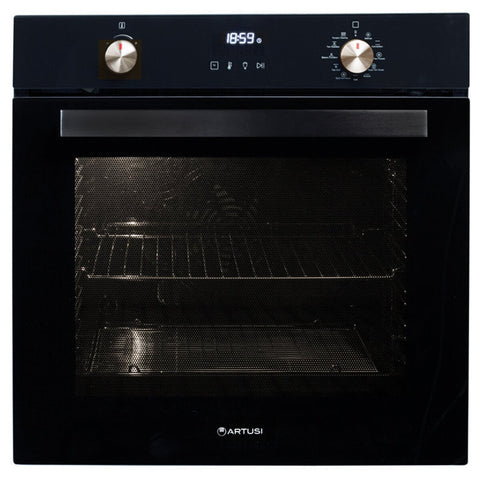 Artusi 60cm Black Glass Pyrolytic Oven - 88L Capacity, 11 Functions, Halogen Light - CAO610BP