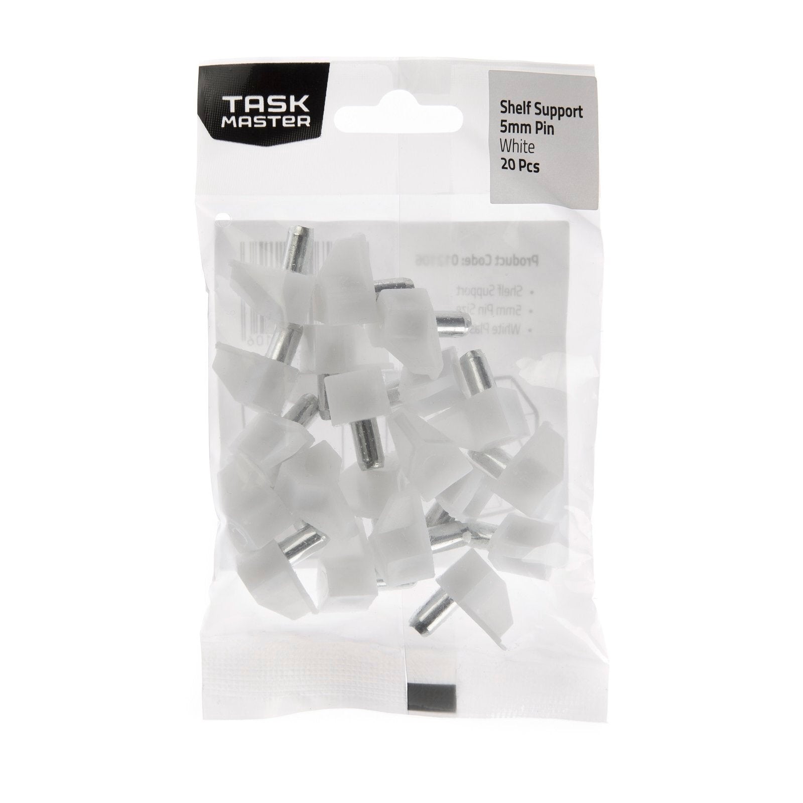 Taskmaster 5mm White Plastic Shelf Support 20 Pack