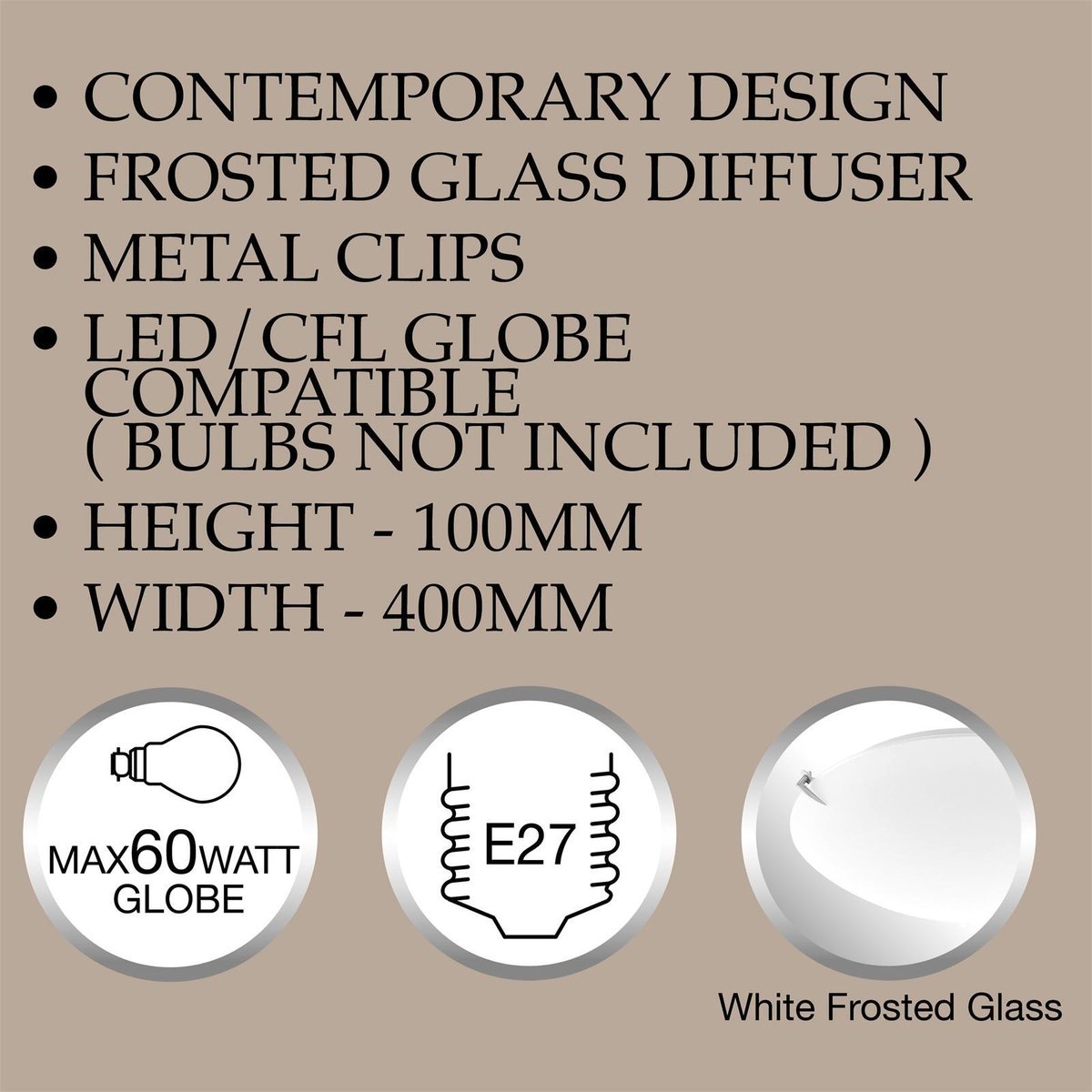 Luce Bella Frosted Glass Ceiling Light, 40cm, Twin E27 60W, Hardwired Indoor ACL207