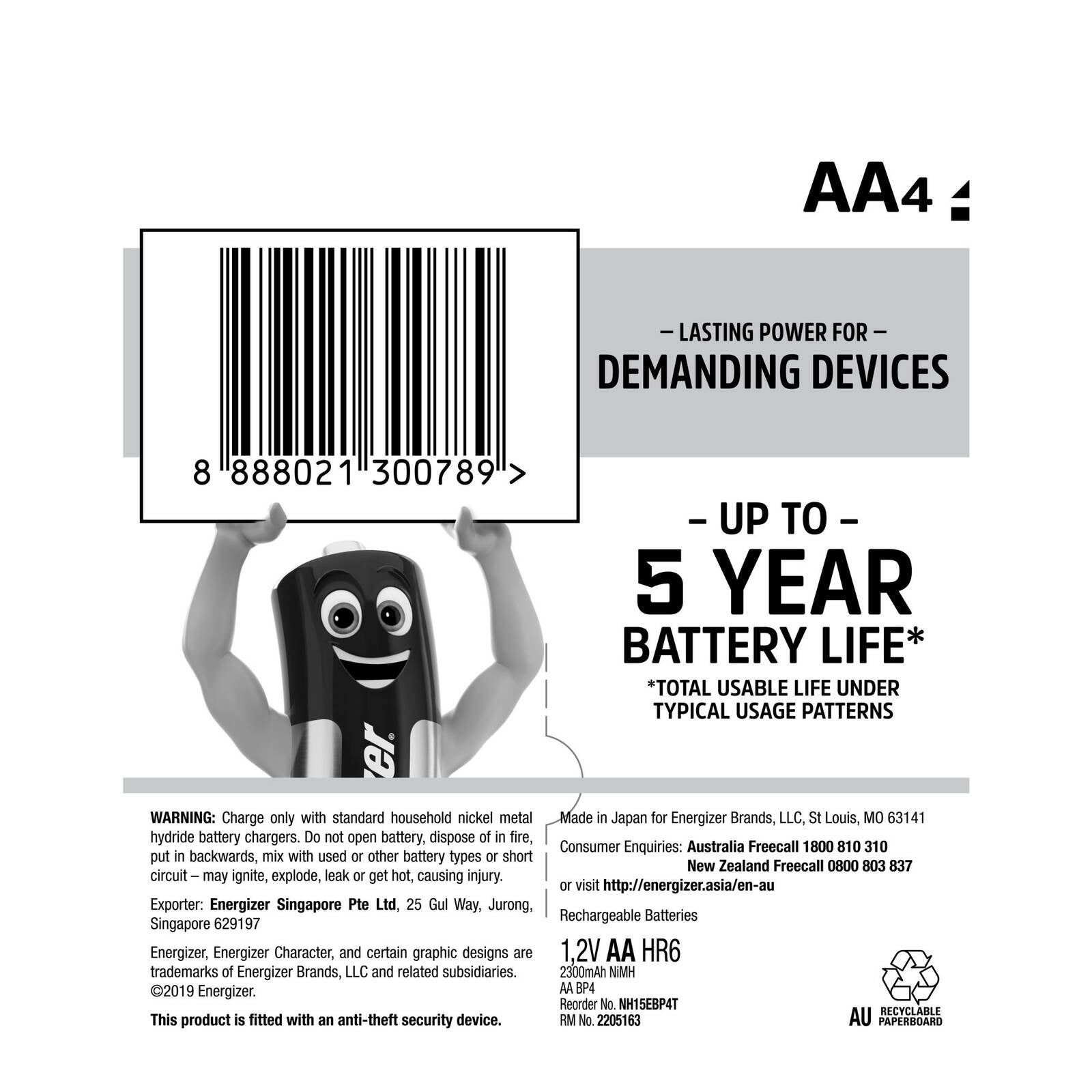 Energizer Recharge Extreme 1.2V AA Battery 2300mAh - 4 Pack NH15BP4T