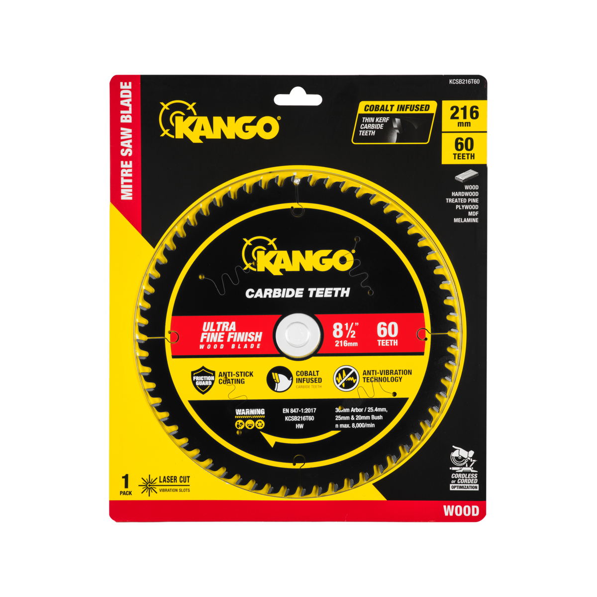 Kango 216mm 60T Wood Mitre Saw Blade - Cobalt-Infused Carbide Teeth - SuperSaverAU - view 2